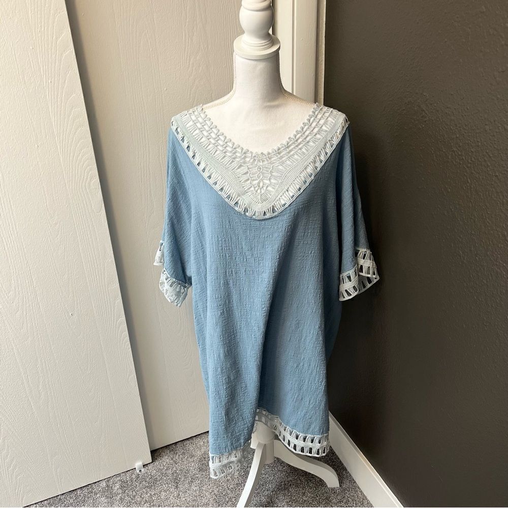 Misslook linen tunic with white lace detail